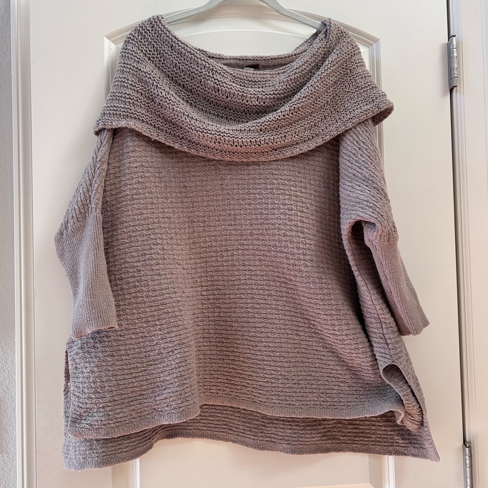 Free People Wool Blend Cowl Neck Off the Shoulder Oversized Boxy Sweater. Cable